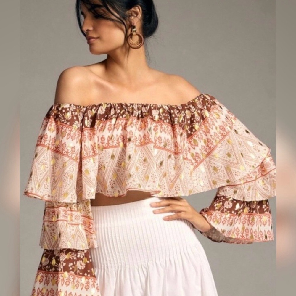 Anthropologie Multicolor Bohemian Ruffle Blouse